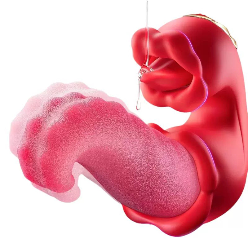 Vibrator cu limba 4 in 1, 10 moduri de lingere si balansare a clitorisului, Stimulator de sugere a clitorisului, Instrument de placere pentru punctul G, rezistent la apa + Gel Lubrifiant 25ml