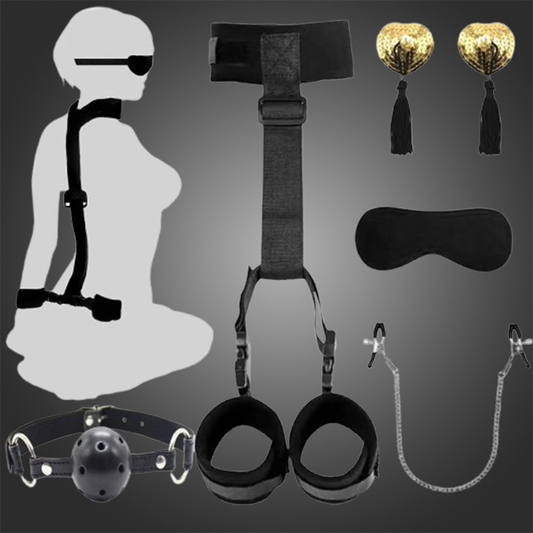 Set BDSM 5 Piese – Cătușe, Guler, Guler cu Catușe și Cleme pentru Sâni