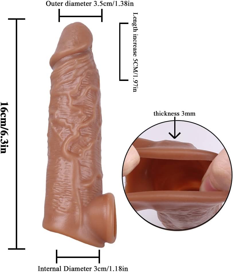 Prelungitor Penis Realistic, Senzație Imbunătățită, Refolosibil + Gel Lubrifiant 25ml